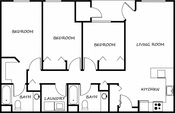Floor plan for 3 beds, 2 baths, 1199 sqft